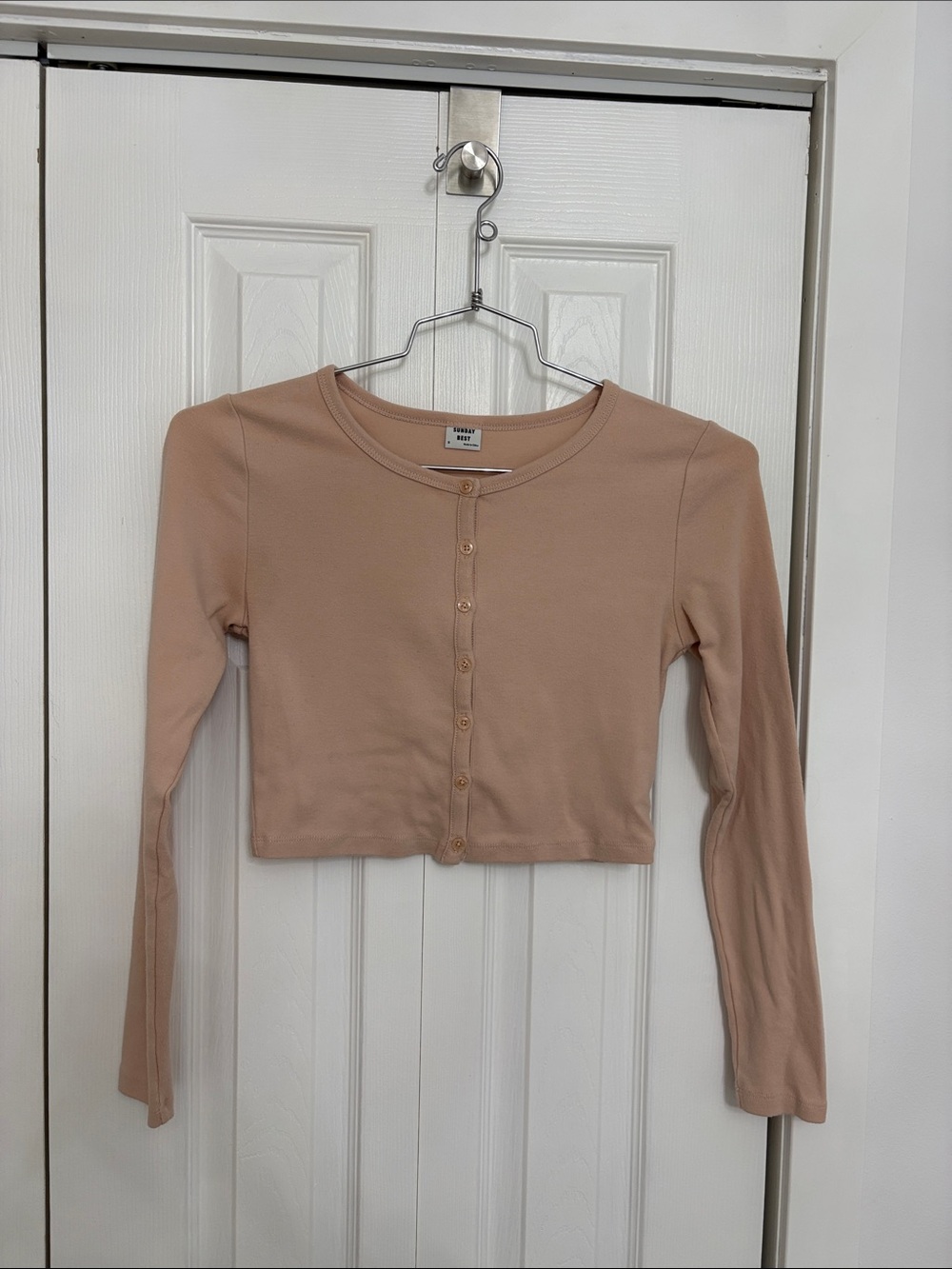 Sunday Best Blush Pink Long-Sleeve Cropped Button Cardigan